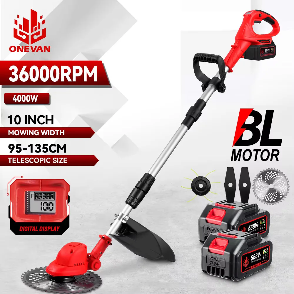 Electric Lawn Mower ONEVAN 10Inch Brushless 36000RPM Cordless Grass Trimmer Length Adjustable For Makita 18V Battery
