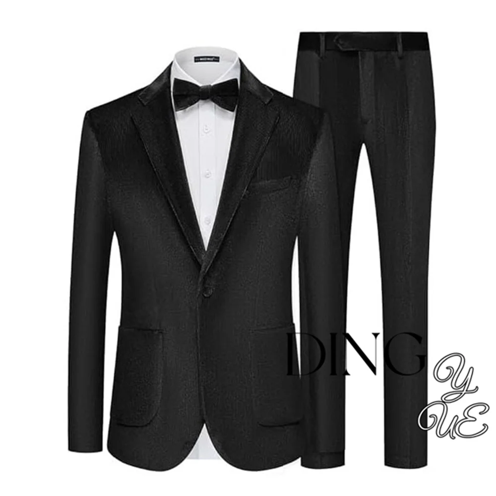 Men's 2-piece Set Retro Corduroy Single-breasted Slim-fit Business Suit Jacket Wedding Groomsman Blazer Suit (jacket + pant)