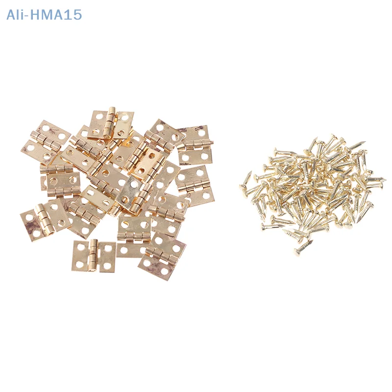 20pcs Cabinet Door Hinges Brass Plated Mini Hinge Small Decorative Jewelry For Use On Delicate Boxes Or Dolls Houses