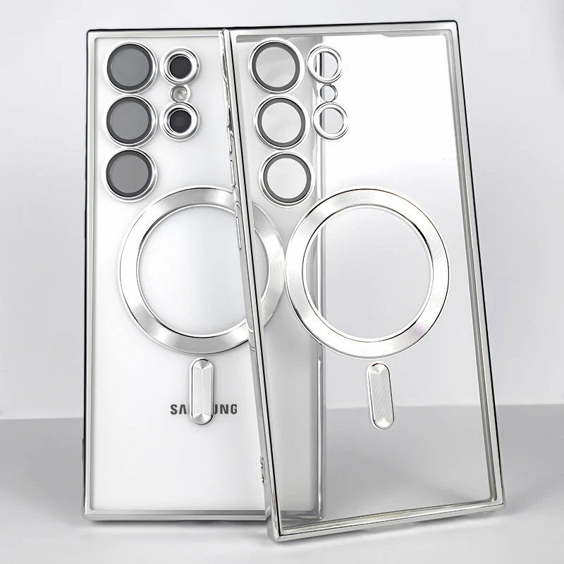 Transparent Plating Magnetic Wireless Charging Silicone Case for Samsung Galaxy Ultra Plus