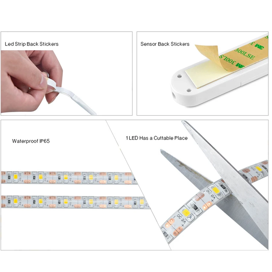 Kit 1M tira LED con batería y sensor de movimiento y crepuscular 2,4W 4200K  - Mercantil Eléctrico