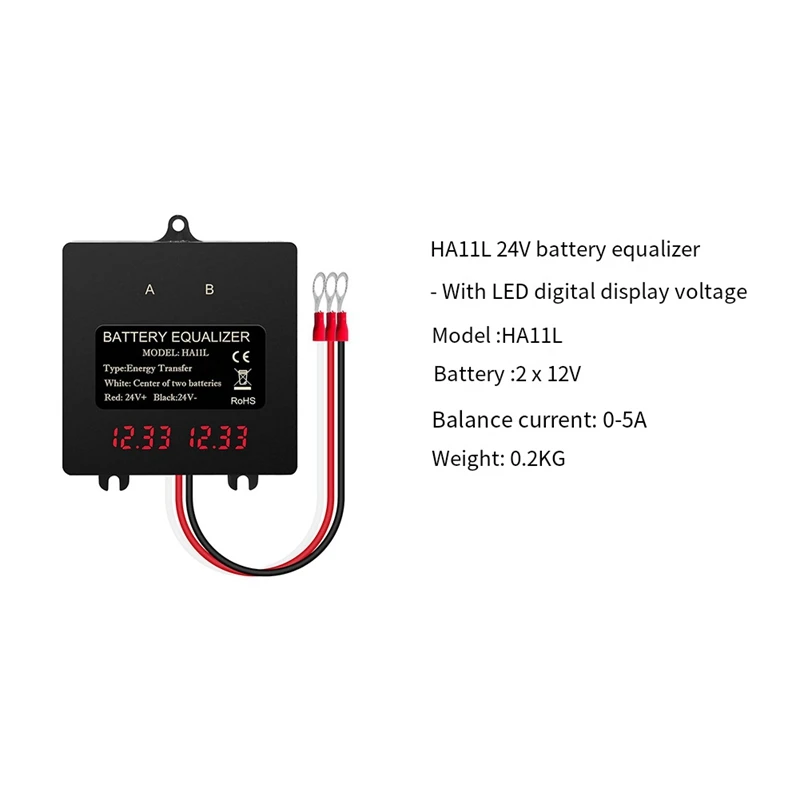 Bbattery Equalizer Intelligent Battery Balancer For Lead-Acid Lithium Batteries 24V Digital 2X12V Electrical Tool