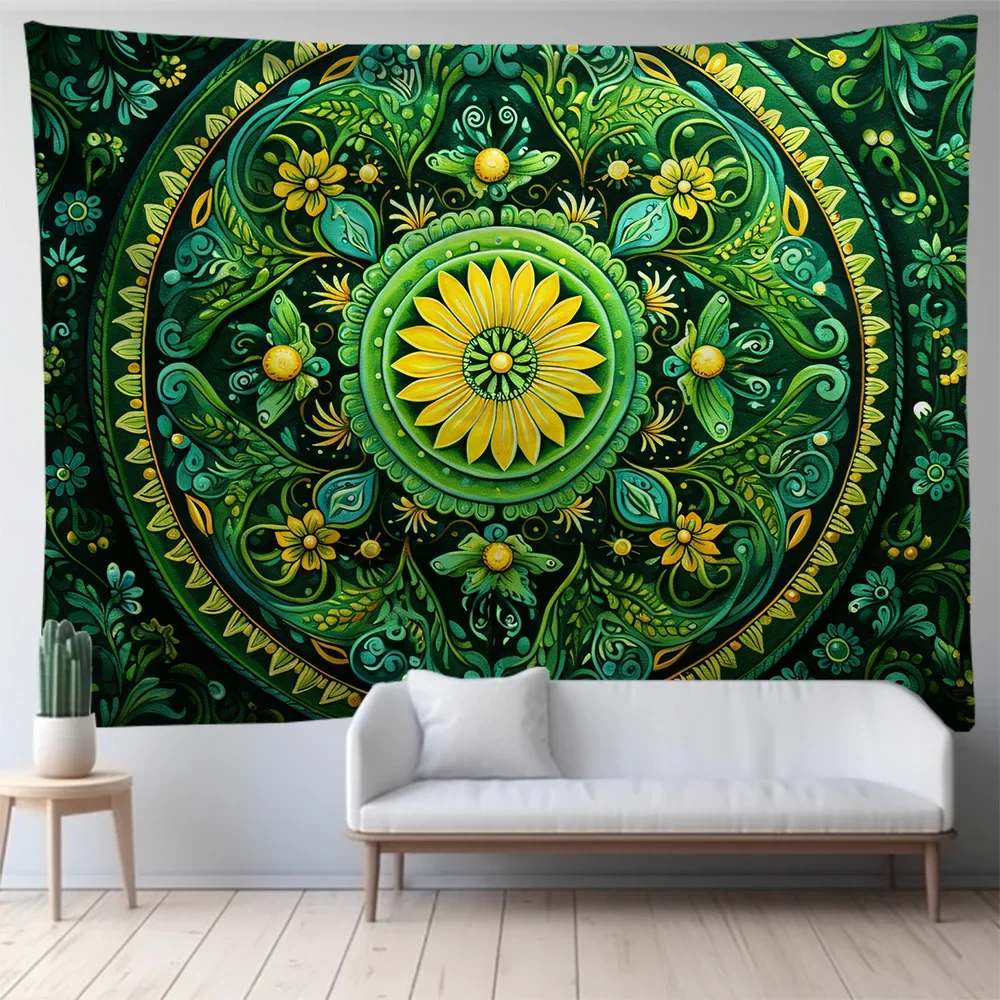 Tapestry Decorations Nordic Tapestry Large Mandala Series Room Background Cloth Ins Royal Green Wall Hanging Home Decoration Bohemian Art Tapestries
