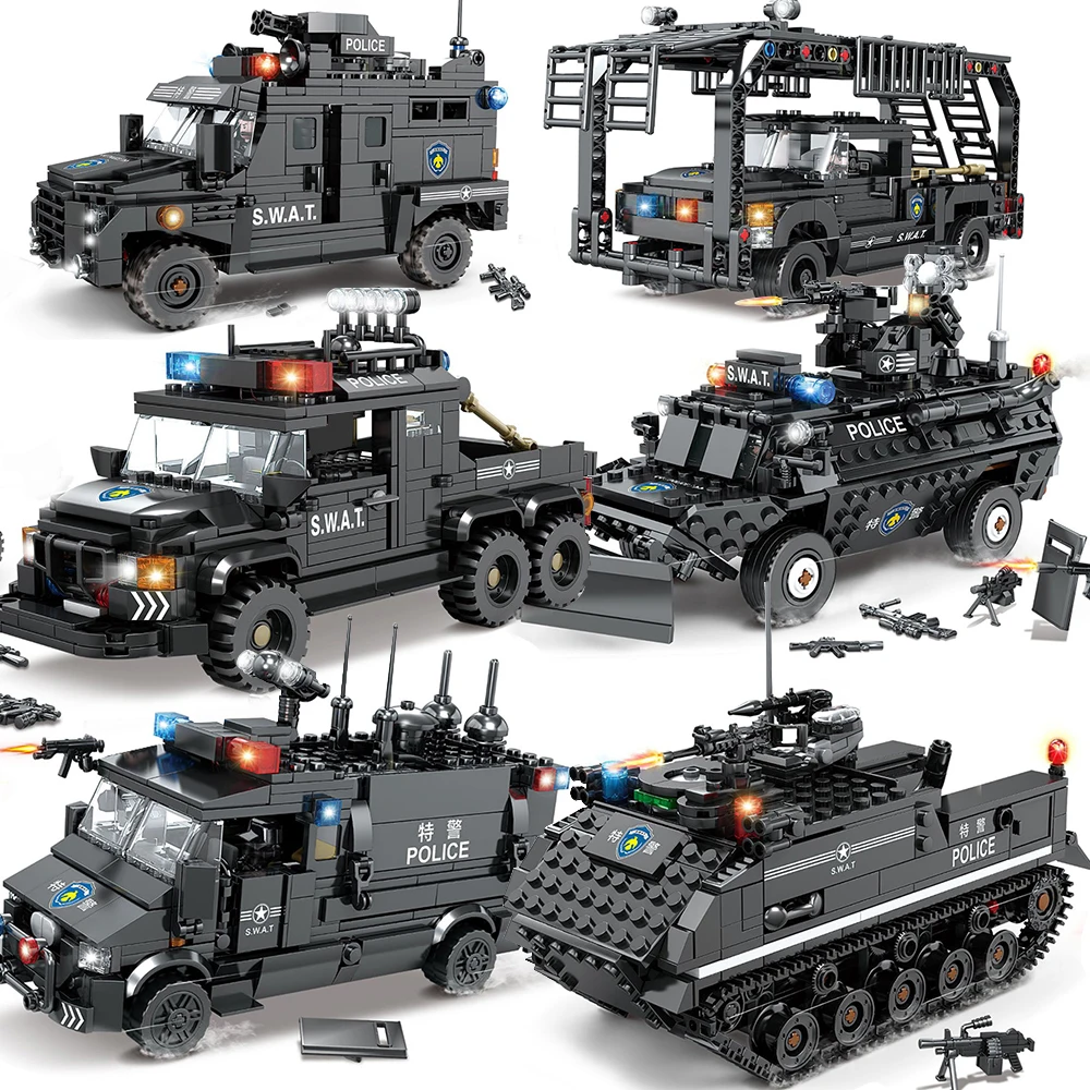 Compatible with Lego City SWAT Militarys Truck Special Car Police Helicopters Set Educational Building Blocks Toys for Boys Gift |