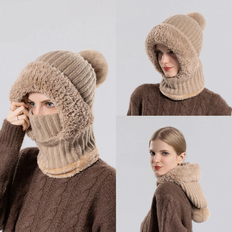 Women's Winter Beanie Hat & Scarf 2-in-1 - Knitted Skull Cap With Neck Warmer Gaiter