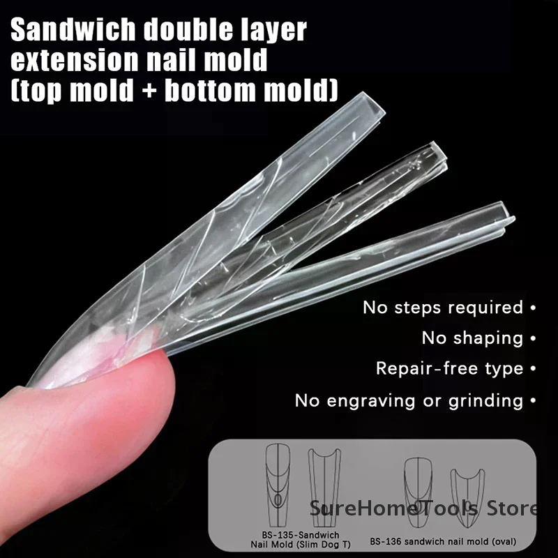 240PCS 15 Sizes Sandwich Dual Nail Forms Top Bottom Mold Almond Nail Extensions UV Gel DIY Nail Art Tools Salon Home Supplies