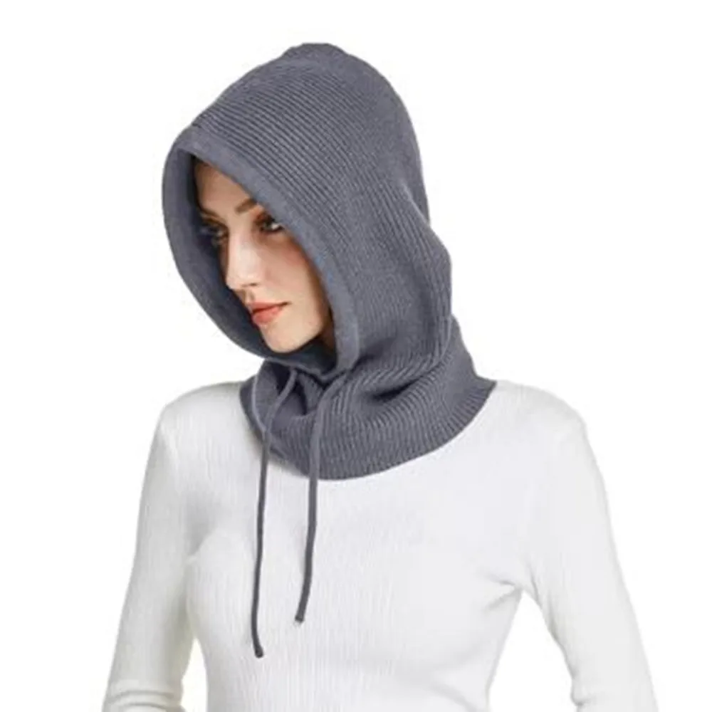 Women's New Fall Winter Full-envelope Cap Knitted Balaclava Hat Scarf Hat Two-in-one Woolen Warm Ear Protection Cap Pullover Hat 2