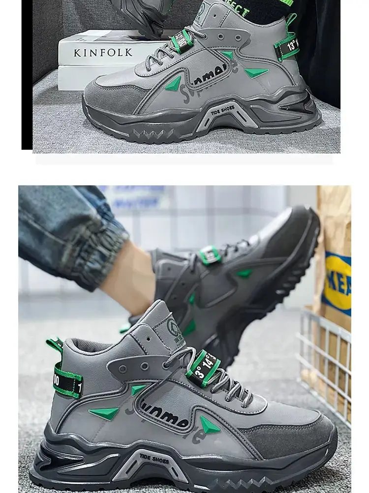 

Men's Spring Autumn Leather Casual Sports Shoes Thick Bottom Non Slip Were Resistant Cushioning Fashionable Casual Board Shoes