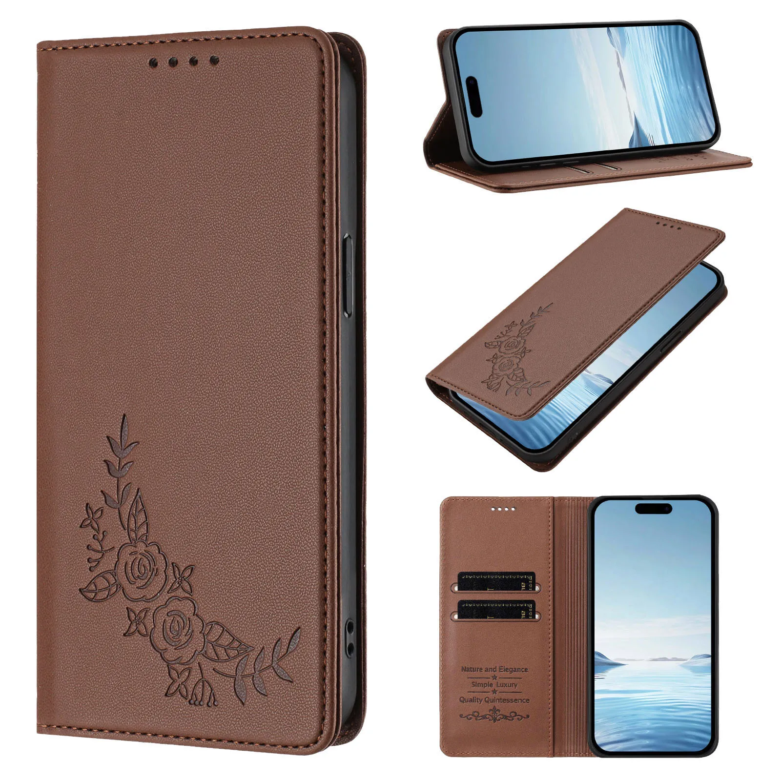 Lotus Flowers Leather Flip Case with Magnetic Closure and Card Slots