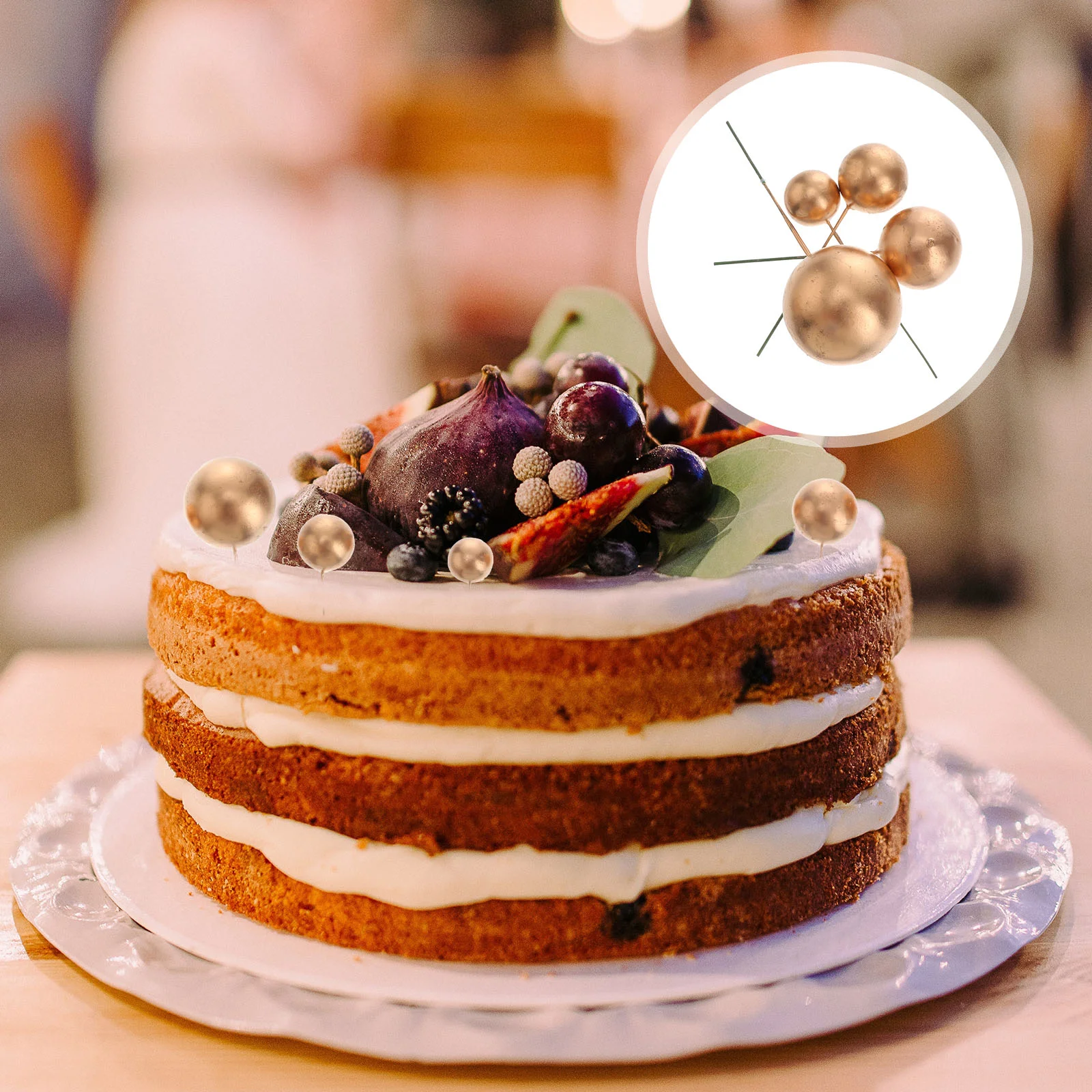 

Birthday Party Golden Ball Cake Decoration Cake Topper Creative Fruit Dessert Decor Insert for Birthday Party Gathering
