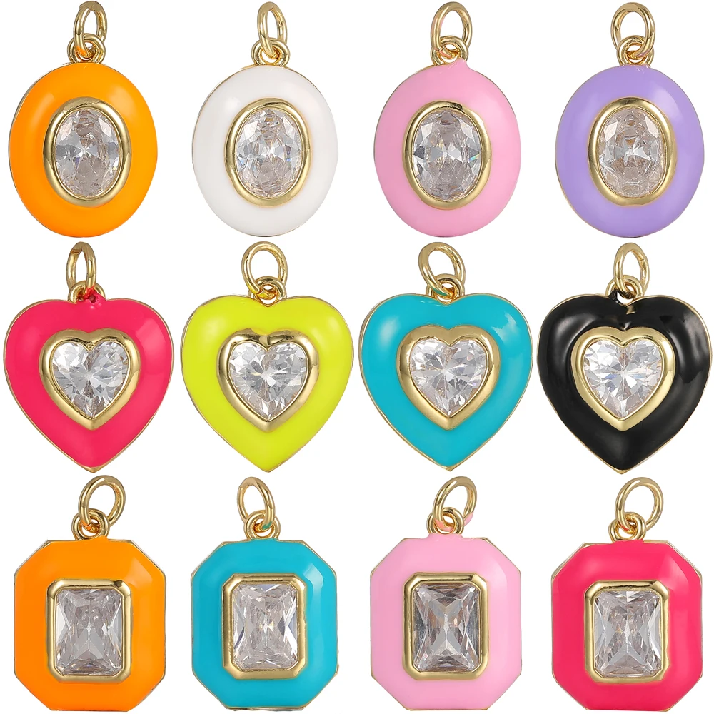 Juya 18K vergoldet handgemachte Cz Candy Farbe Liebe Herz Quadrat ovale Form Emaille Charms für DIY Frauen kreative Schmuckherstellung