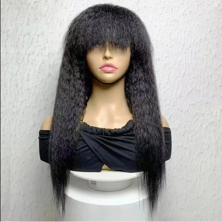 

Натуральный черный длинный кудрявый прямой парик с челкой для чернокожих женщин, Термостойкое волокно, косплей, мягкий, без клея, ежедневный