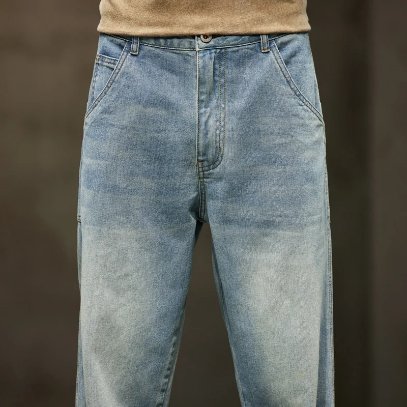 Baggy Mens Jeans Light Blue Loose Fit Straight Cut Oversized Large Size Men's Jeans 2024 New Arrival Male Full Lemgth Trousers 2