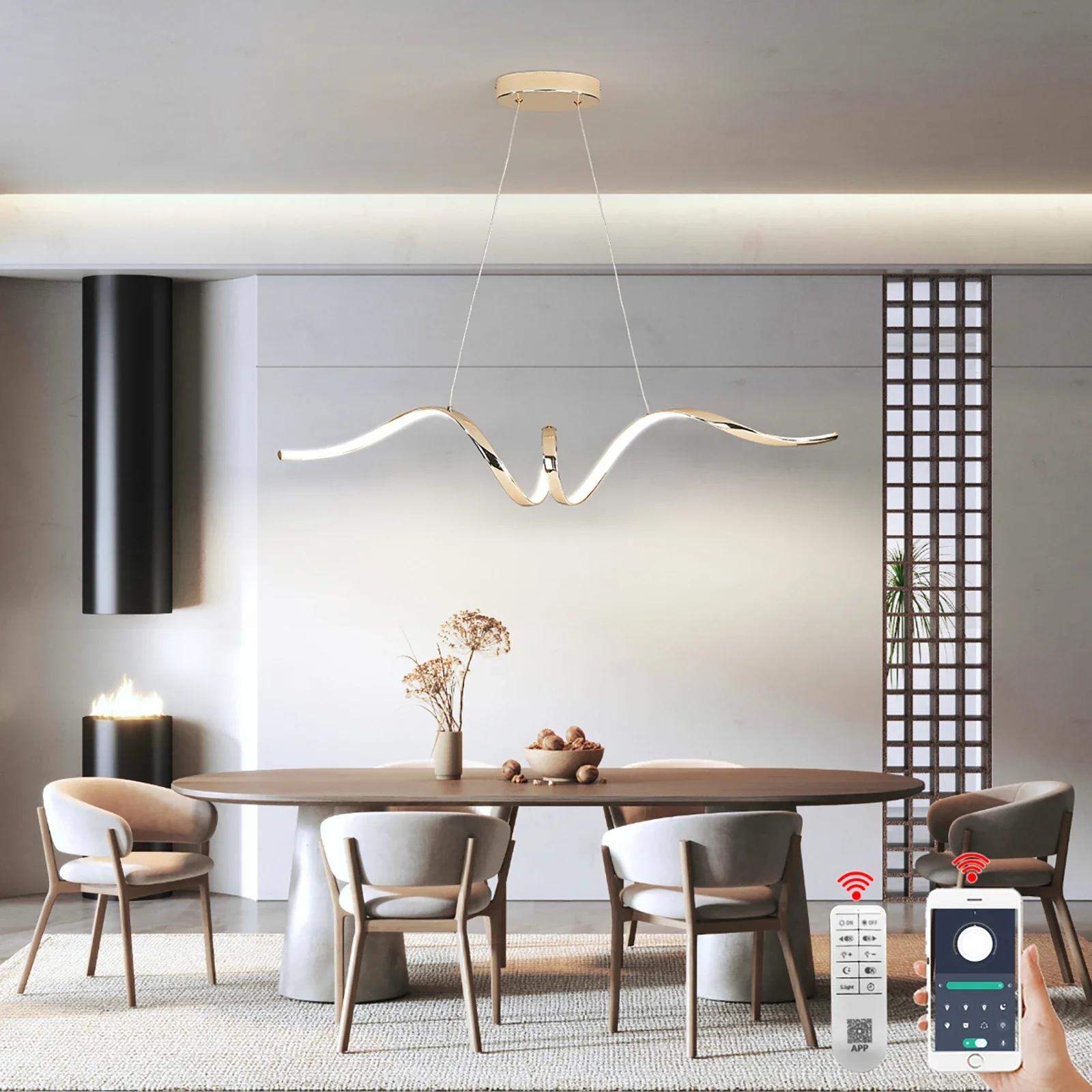 

LODOOO Smart Home Alexa Modern Led Pendant Ligh Gold/chrome Kitchen Island Pendant Lamp Dining room Led Chandelier 110-220V