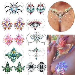 Blingbling Shiny Resin Drill Chest Tattoos Stickers Music Festival Party Carnival Makeup Collarbone Nipple 3D Tattoo Decoration