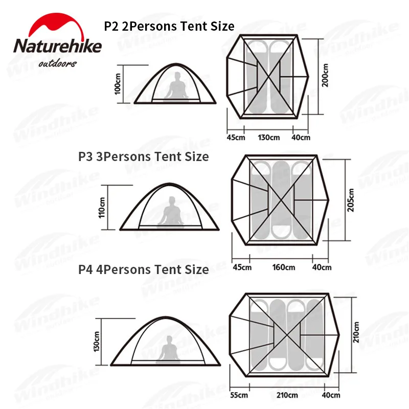 Naturehike outdoor 2-4 Person Camping Tent Ultralight 2.1kg Portable Hiking Travel family tent Waterproof P2000 UPF50+