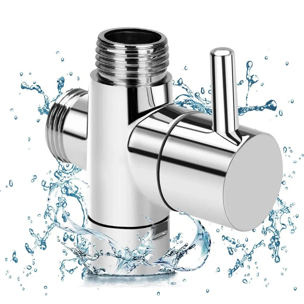 1/2" Chrome 3-Way T-Adapter Adjustable Shower Head Diverter Valve Arm Mounted For Bath Mixer Tap Faucet Replacement Parts