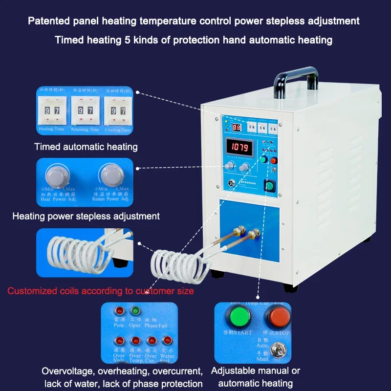 High frequency induction heating machine quenching forging turning knife welding melting gold, silver, copper and aluminum tin 5