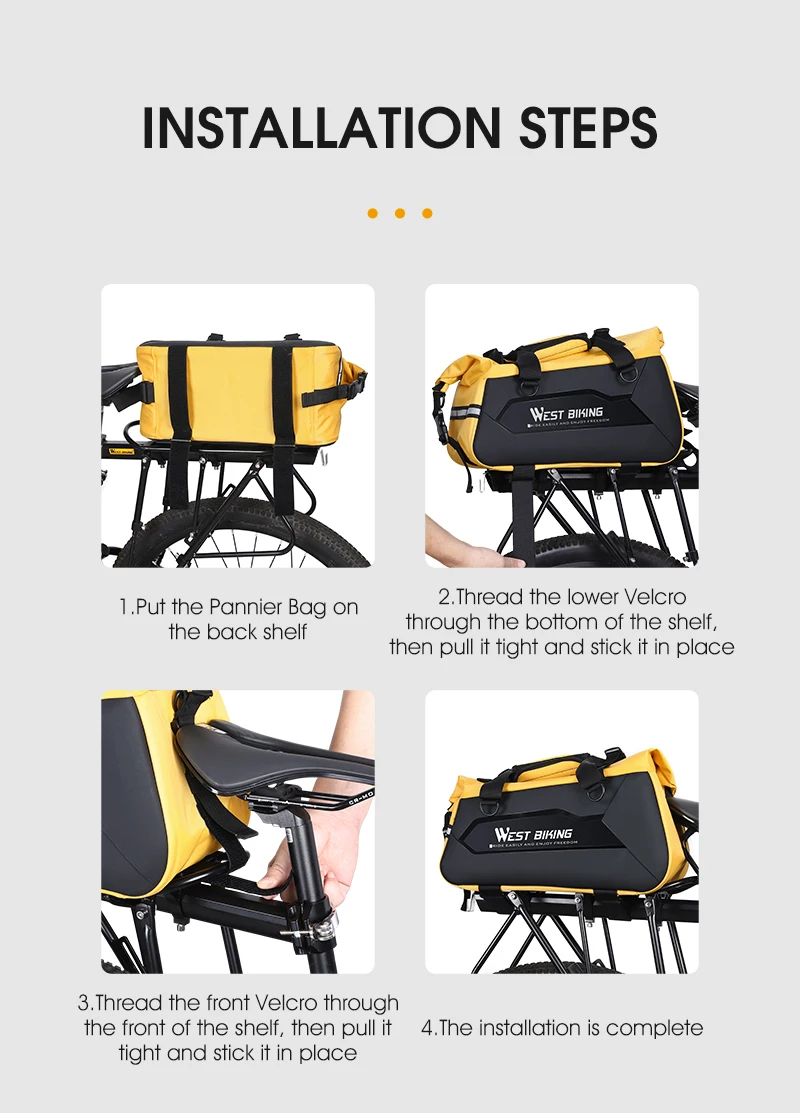 WEST BIKING Fahrrad-Gepäckträgertasche Erweiterbar 13-25L TPU Hartschale Wasserdicht Reflektierend MTB E-Bike Kofferraumtasche Fahrradzubehör – Detail 15