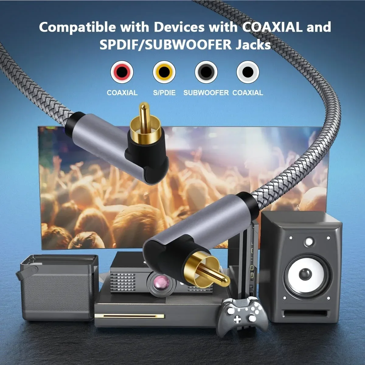 Cavo Audio RCA Coassiale 90 Gradi 10m - Per Subwoofer, TV, Soundbar - Connettori Oro 24K - Foto 8