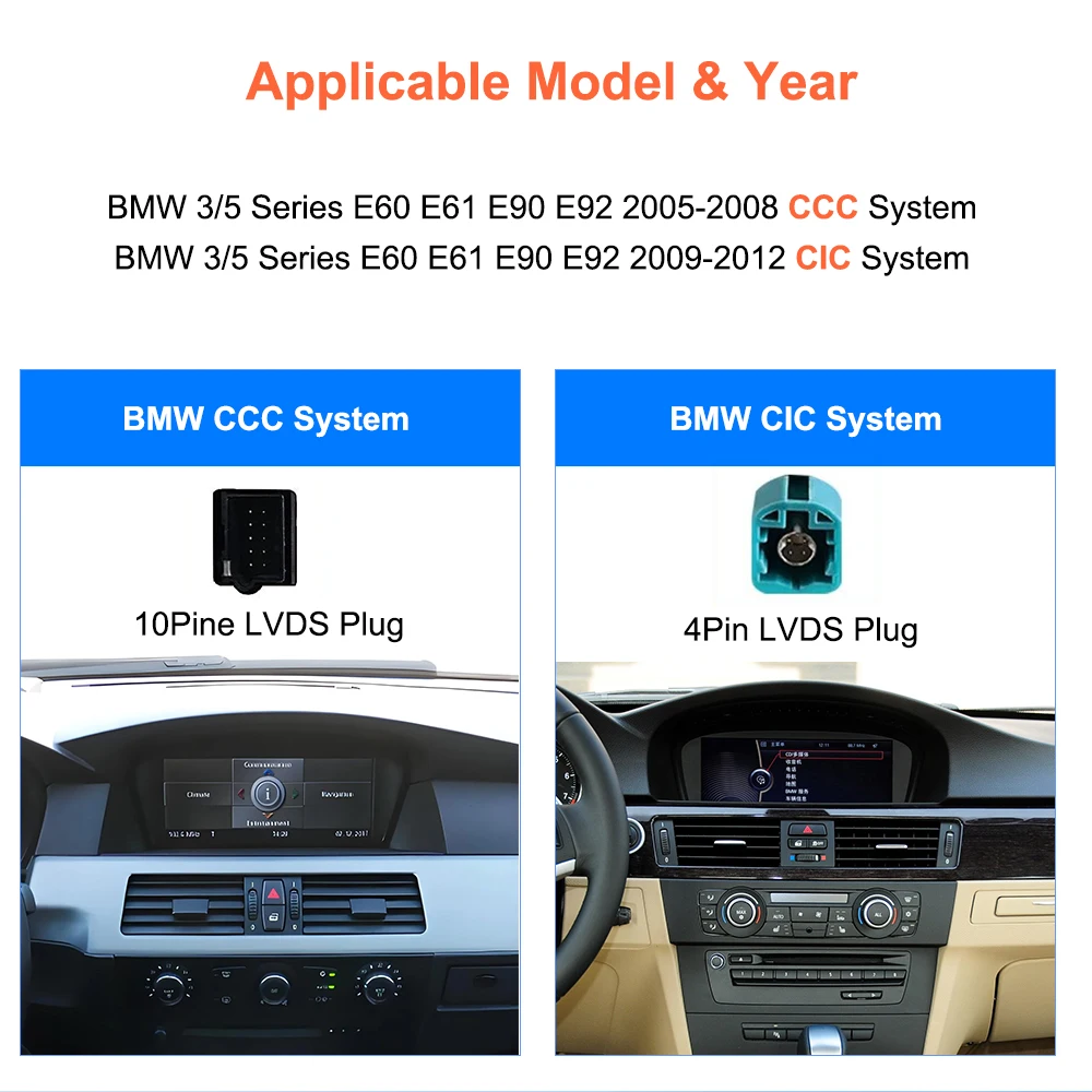 Pantalla táctil inalámbrica Bonroad de 8.8" con Linux y Carplay para BMW Serie 3/5 E60 E61 E90 E91 E92 E93 con sistema CCC CIC, Android Auto, Airplay y reproductor multimedia para automóvil. 1