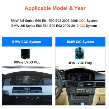 Pantalla táctil inalámbrica Bonroad de 8.8" con Linux y Carplay para BMW Serie 3/5 E60 E61 E90 E91 E92 E93 con sistema CCC CIC, Android Auto, Airplay y reproductor multimedia para automóvil. 1