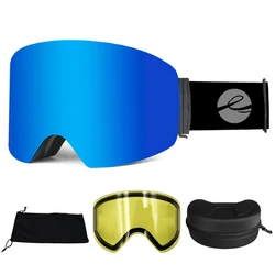 LOCLE Ski Goggles Women Men Ski Mask OTG Cylindrical Skiing Eyewear UV400 Protection Over The Glasses Double Layers Anti-Fog