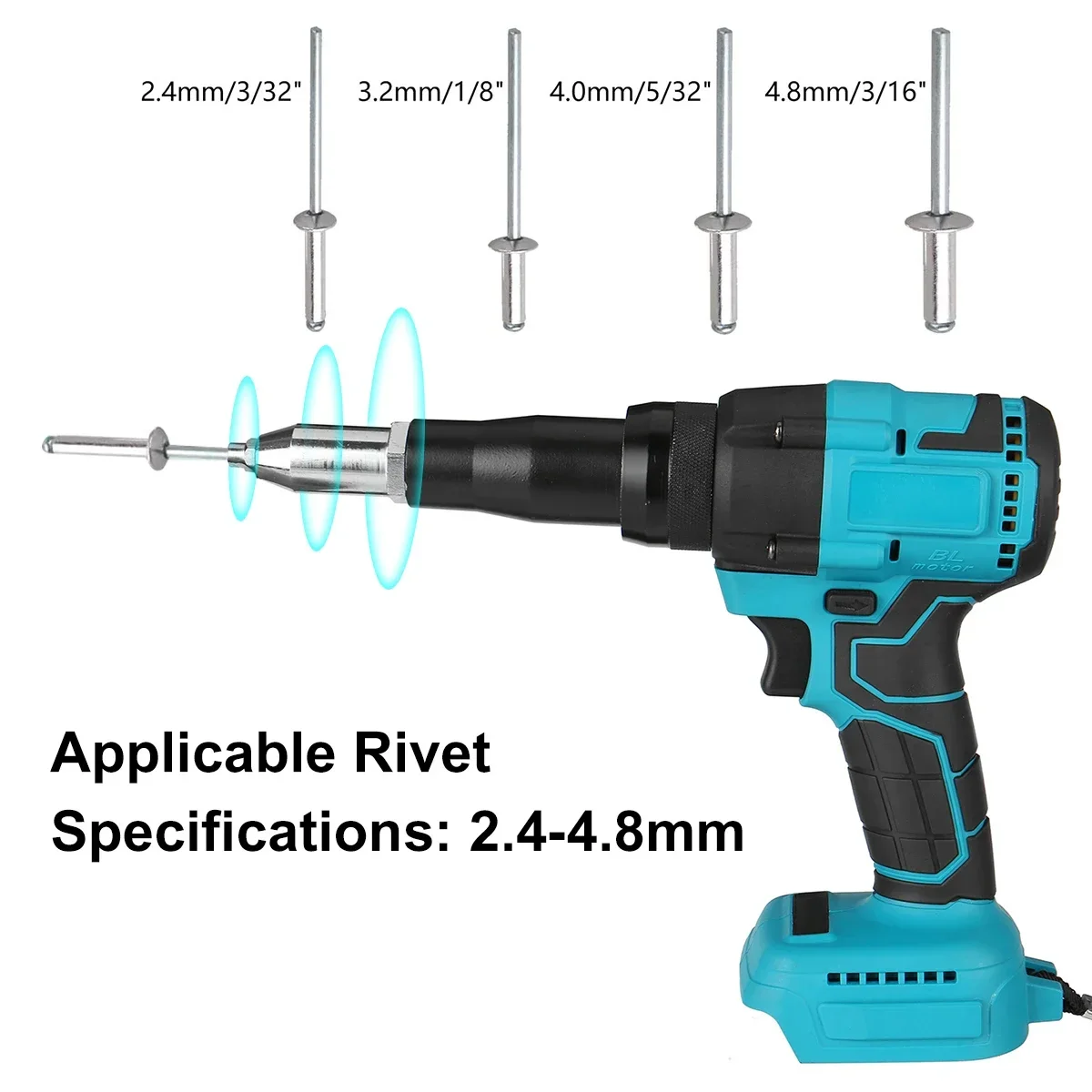 Cordless Electric Rivet Gun Rivet Nut Gun Drill Insert Nut Pull Riveting Tool 2.4-4.8mm With LED Light For Makita 18V Battery 6