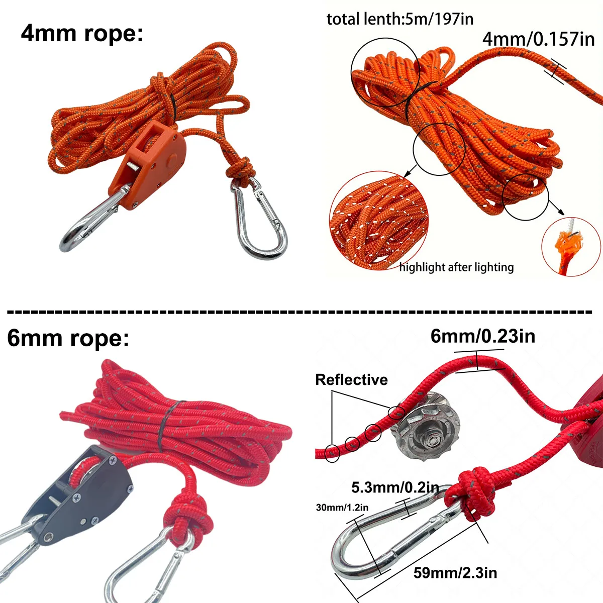 4/6mm 5m Tent Tie Down Rope Camping Reflective Tightener Fastening Wind Rope Buckle Pulley Ratchet Awning Hook Max 68kg outdoor tent ropes camping tent accessories camping tent fasteners tent rope tightener camping cord buckles camping rope buckle tent wind rope hook pulley ropes rope tie down ratchet