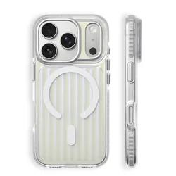 Magnetic Clear Corrugated Armor Shockproof Phone Case with Wireless Charging Compatibility - iPhone 17 Pro (Silver)