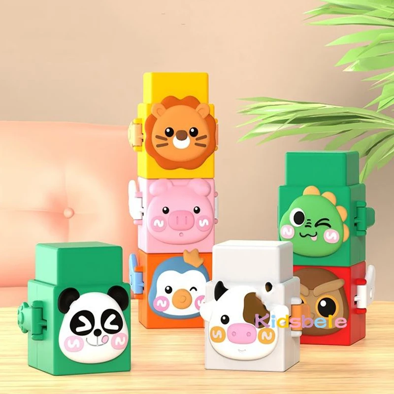 Baby Educational Animal Stacking Building Blocks Montessori Colorful Cartoon Animal Sorting Matching Toy For Toddler Party Game