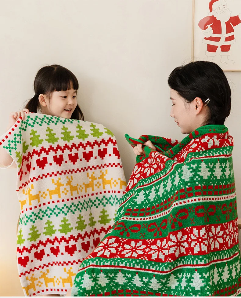 Description Picture 2 of itemCotton Bath Towels Set for Christmas, Absorbent Face Towel, Bathroom Accessories, Home Spa Hair, Large Size 70x140cm, Soft