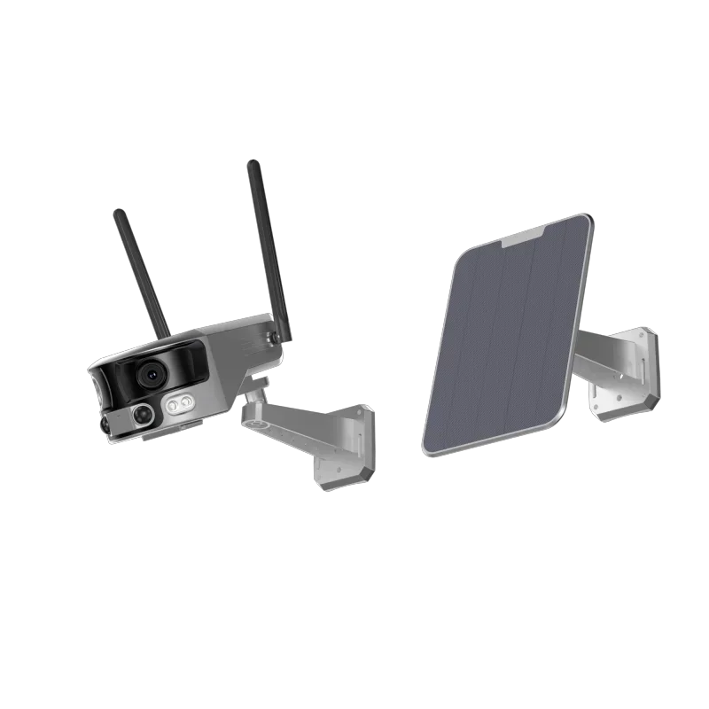 180도 인체 감지 4K IP 카메라 실외 듀얼 렌즈 와이파이 태양광 18000mAh 배터리 투광 조명 야간 투시 어안렌즈 카메라