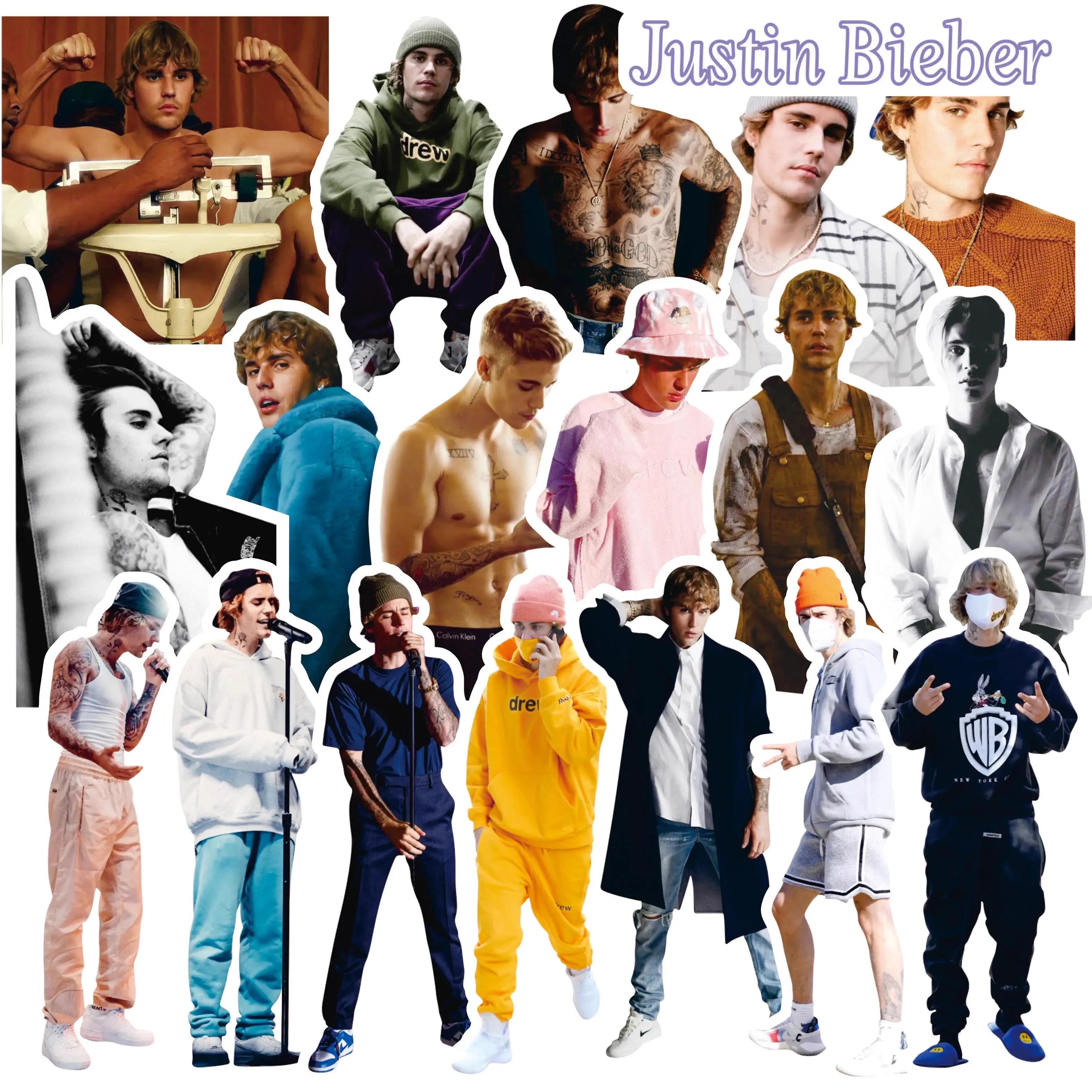 50 Stück Justin Bieber Charakter-Aufkleber, Promi-Aufkleber, dekorative Handyhülle für Wand, iPad, Koffer