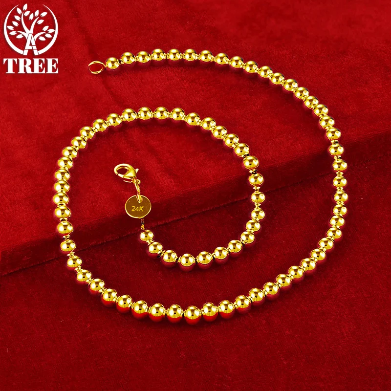 

ALITREE 24K Yellow Gold Necklaces For Woman 6mm Smooth Beads Chain Lady Party Wedding Fashion Jewelry Birthday Christmas Gifts