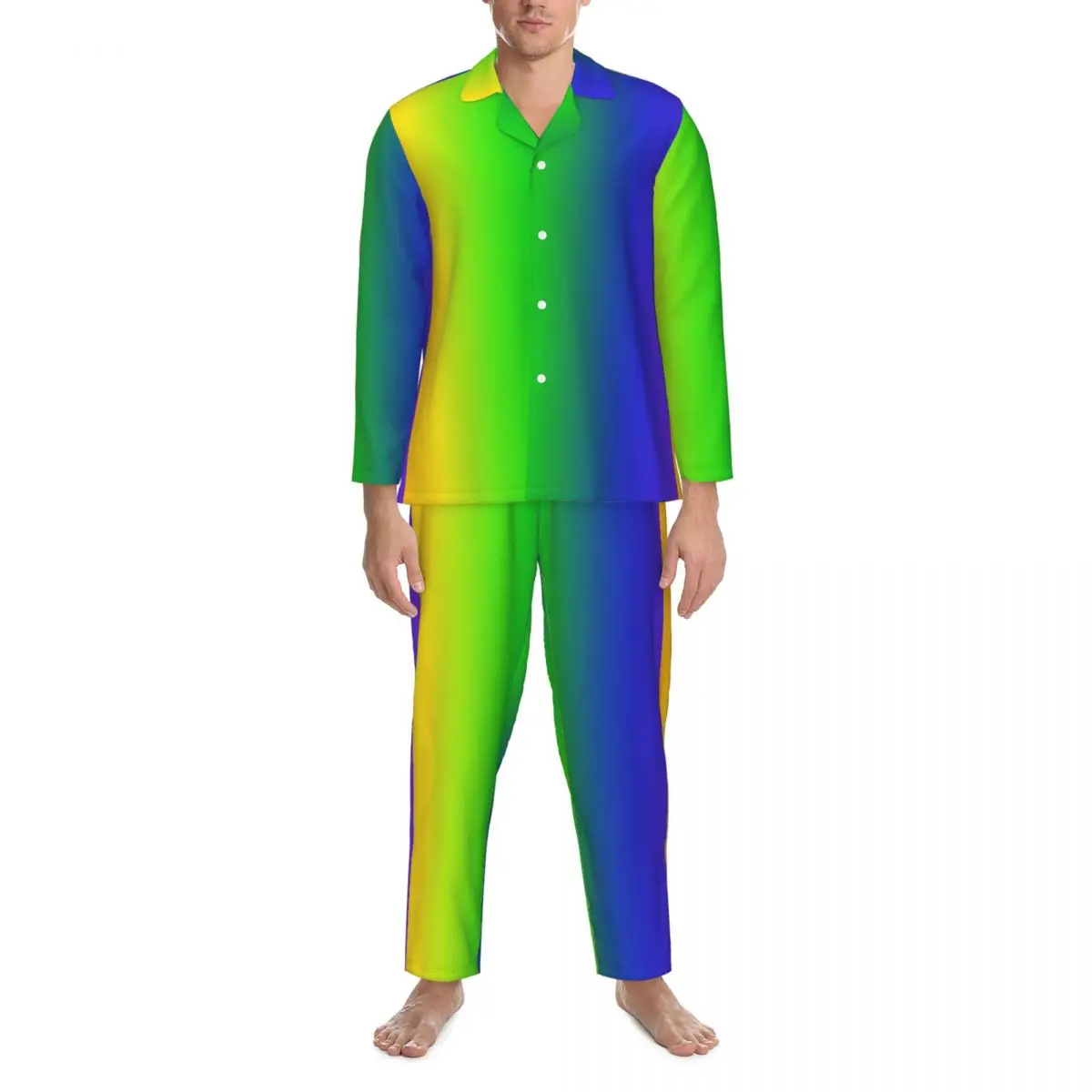

Pajamas Men Rainbow Ombre Leisure Nightwear Gradient Two Piece Casual Pajama Sets Long Sleeve Soft Oversized Home Suit