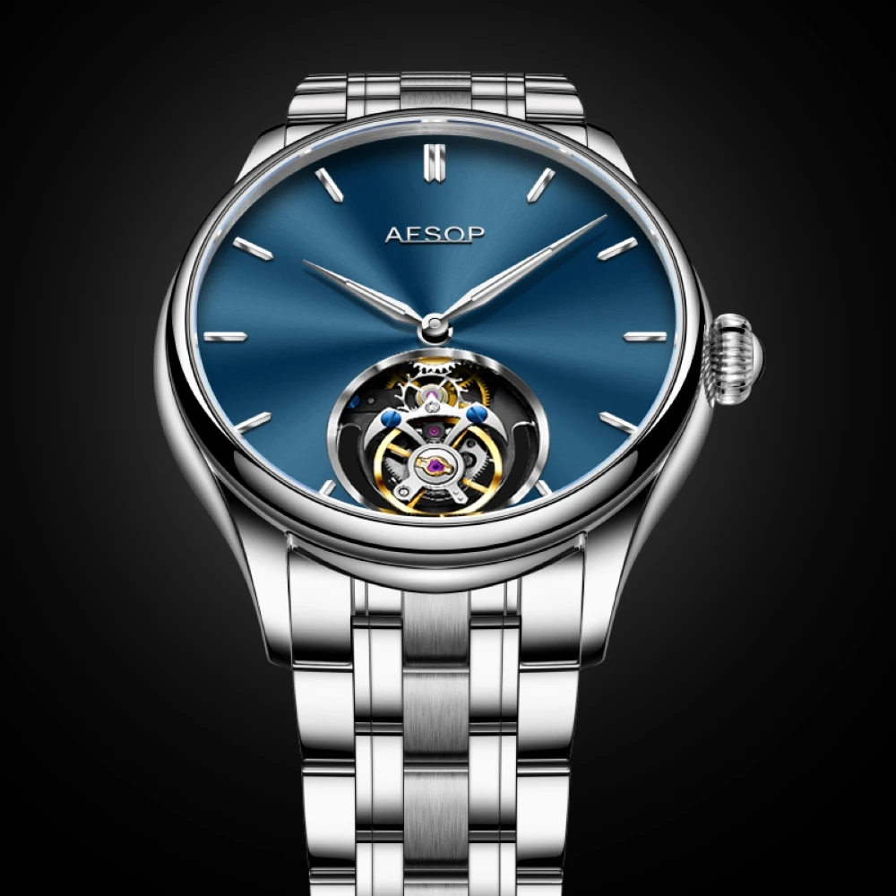 AESOP Real Flying Tourbillon Skeleton Watch for Men Mechanical Wristwatches Male Clocks Skeleton Sapphire Waterproof WatchA
