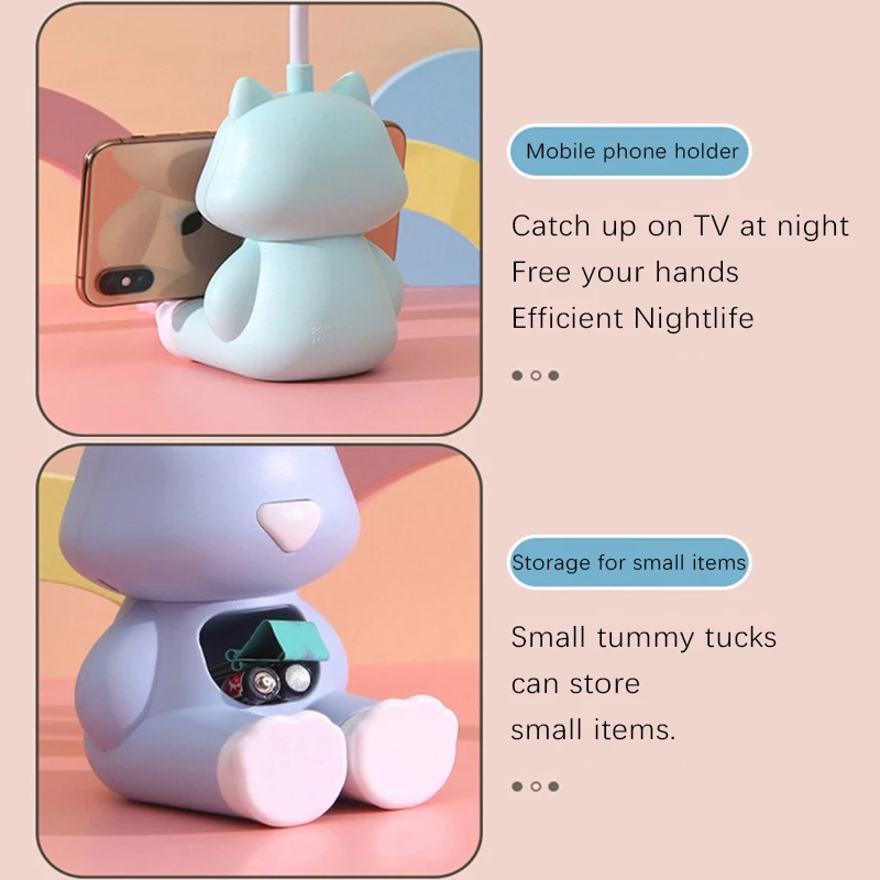 Creative Cute Cat Flexible Led Study Desk Lamp with Phone Holder Bedside Color Adjust Table Lamp for Kids Student Room 5