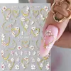 5D Embossed Kawaii Floral Gold Line Sliders Spring White Flowers Nail Stickers DIY Simple Petals Wedding Nails Decals Accesories 1