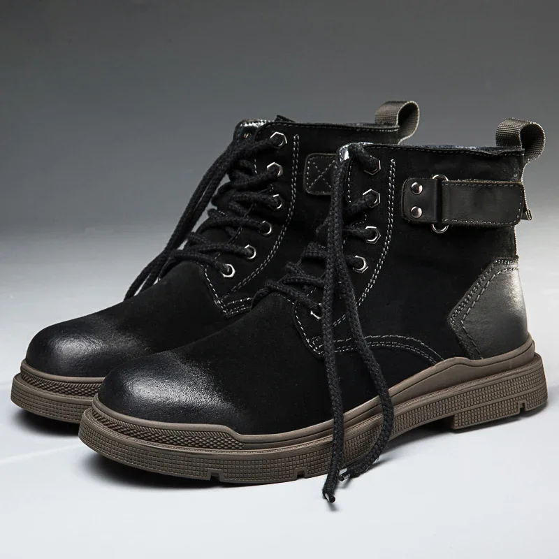 Luxury Brand Winter Mens Boots Lace Up Fur Plus Velvet