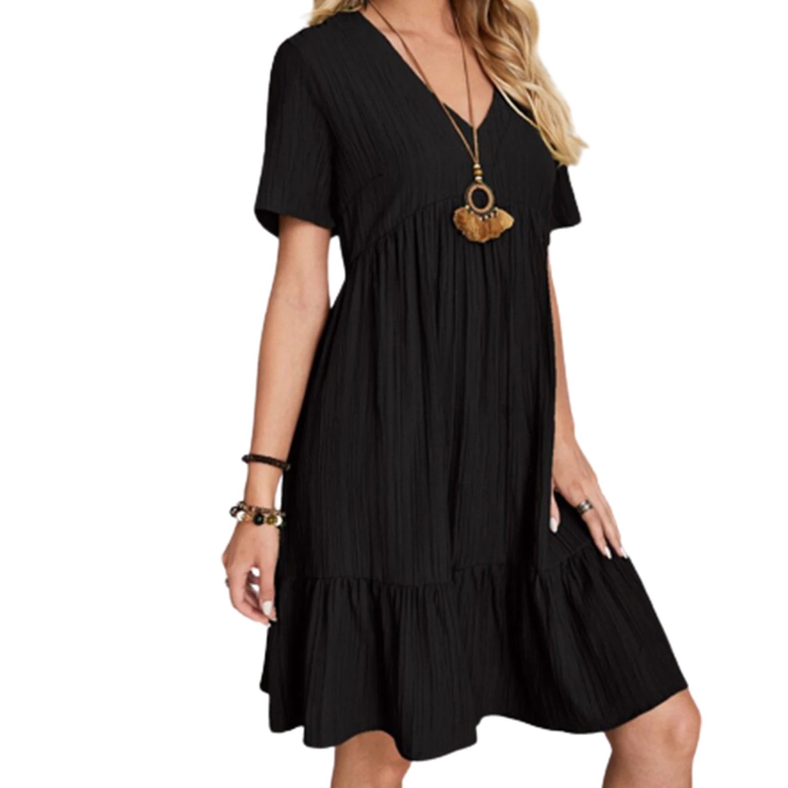 

Women High Waist V-Neck Beach Dresses Female Summer Solid Color Slim Dress Gift for Christmas Birthday