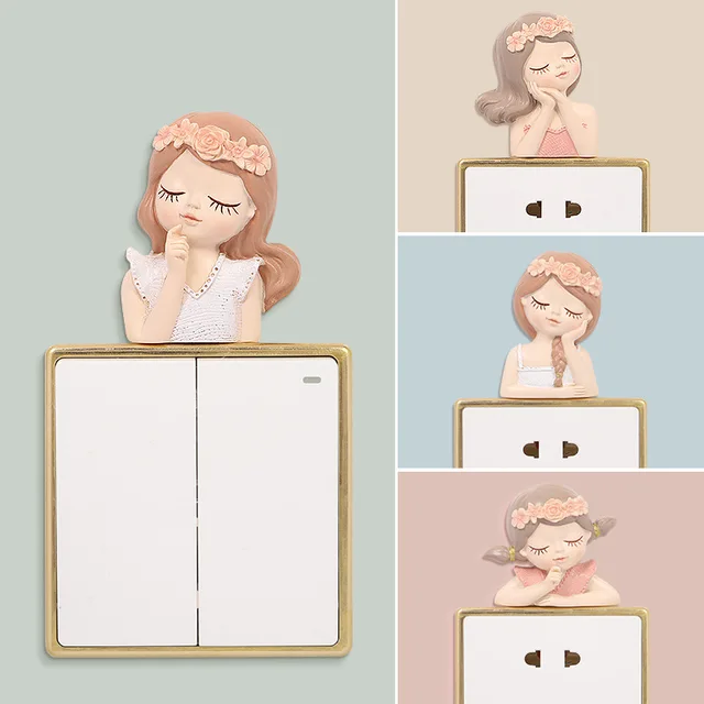 Gyantabuborék Tündér Lány Kapcsoló Matrica Nappali Könnyű Tábla Outlet 3D Fali Matricák Dísz Otthoni Dekoráció - Image 2