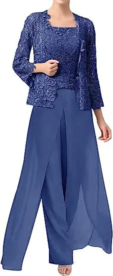 CloverBridal 3 Pieces Chiffon+Lace Vestidos De Fiesta Elegantes Para Mujer Solid Color Loose Occasion Women Dress WM9978