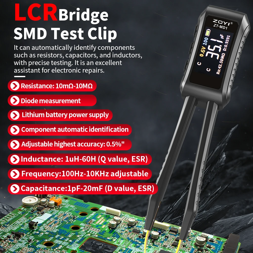 Zoyi md1 mini pinça inteligente lcr smd esr testador resistência capacitância indutância continuidade diodo teste ferramentas de medição