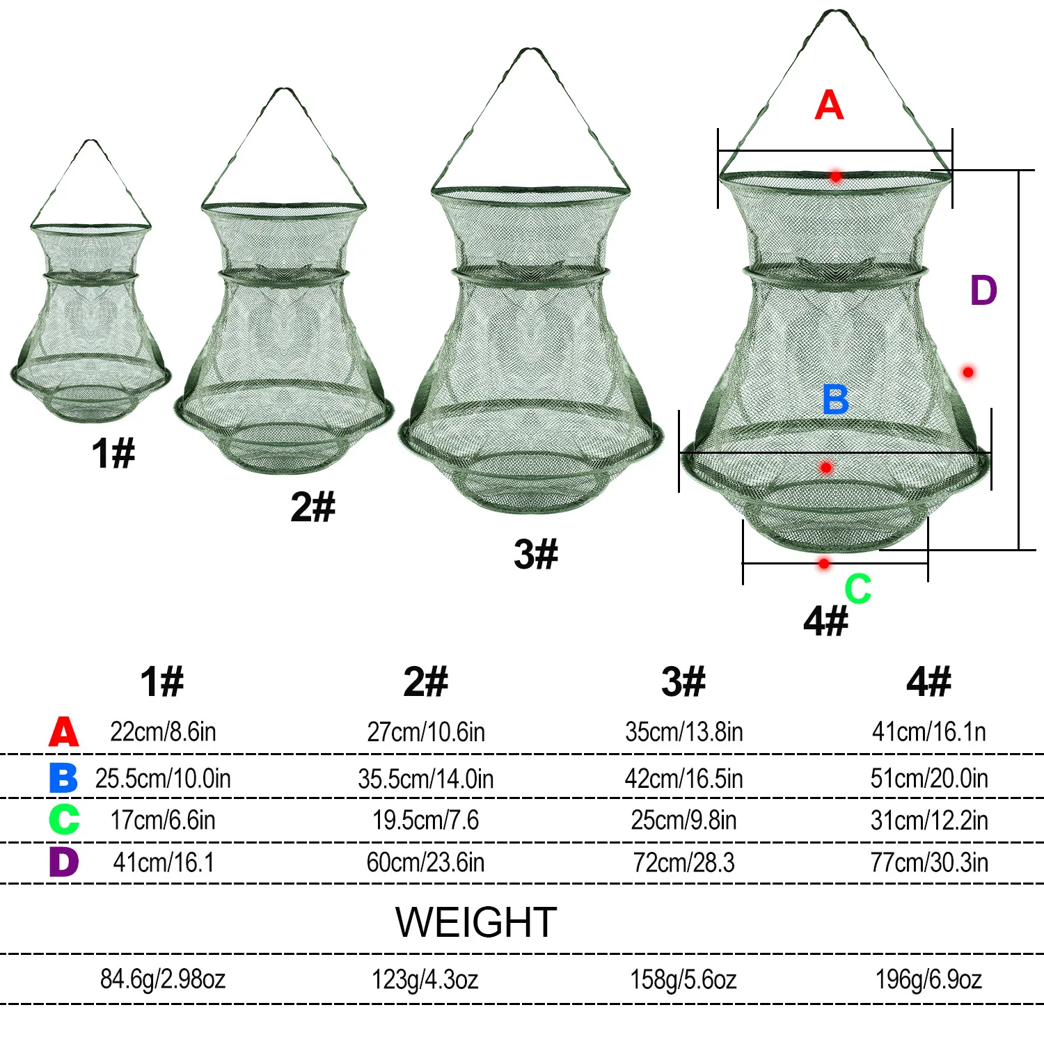 Fishing Net Sougayilang 4 Size Portable Fishing Net 3 Layer Round Folding Mesh Fish 25cm 35cm 42cm 50cm