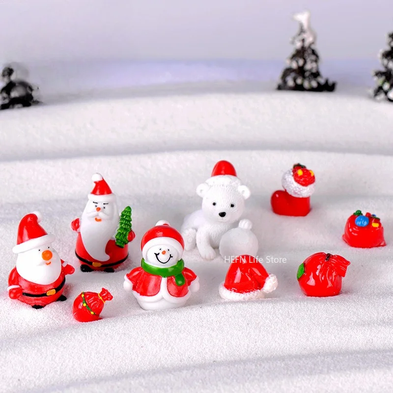 2025 Miniatures Christmas Tree Ornaments Reindeer Figurine Elk Santa Claus Moose Decoration Home New Year Xmas Gift Box Decor