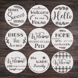9Pcs/Lot 30cm Round Welcome Words DIY Layering Stencils Wall Painting Scrapbook Coloring Embossing Album Decorative Template