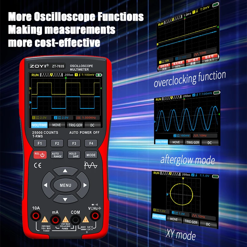 ZOYI ZT703S 3in1 Digital Multimeter 50MHz Bandwidth 280MS Rate PC Waveform Data Storage Dual Oscilloscope Signal Generator 5
