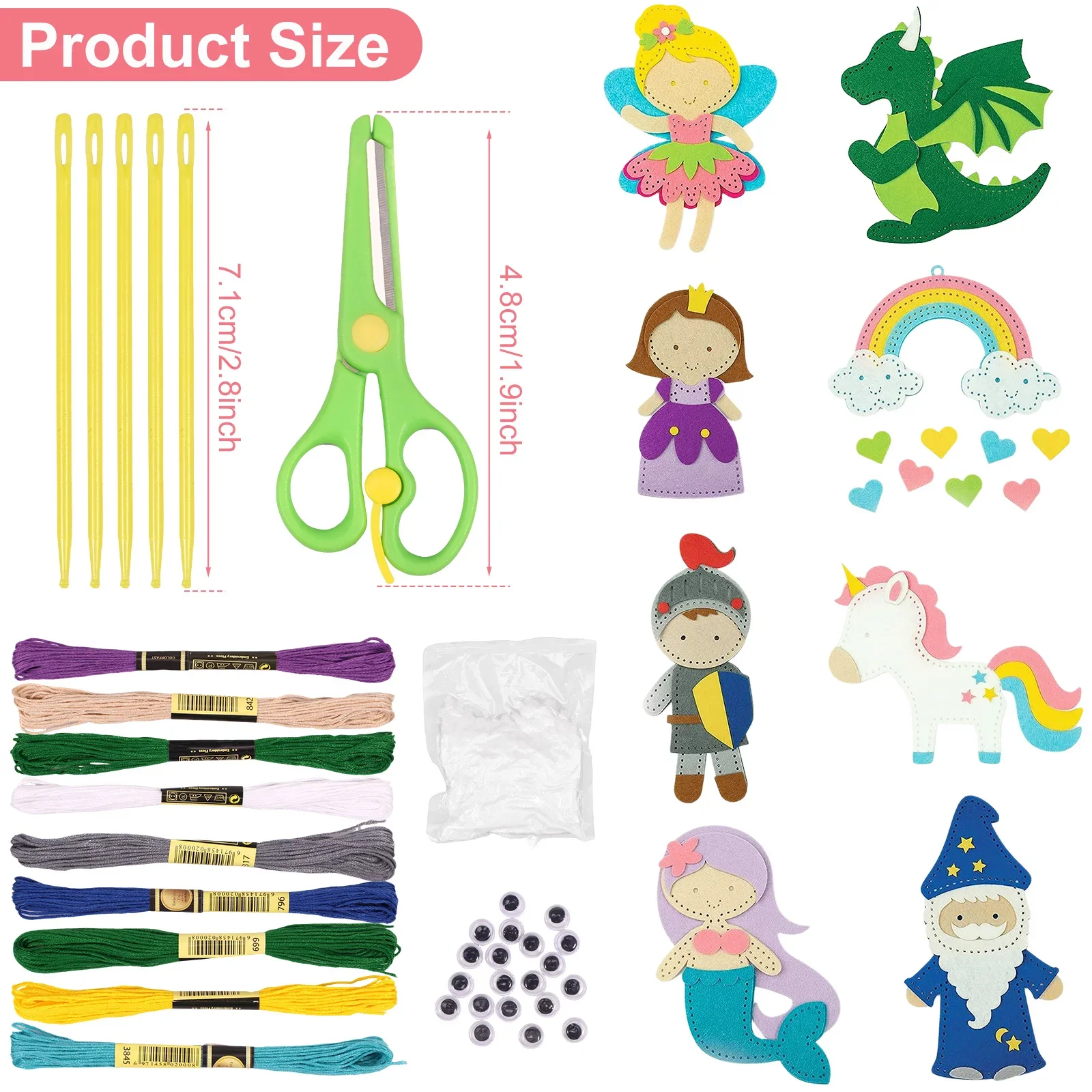 8Pcs Felt Sewing Craft Kit DIY Handmade & Sewing Set Fun Animal Kit With Instructions For Children 3 to 12 Years Old