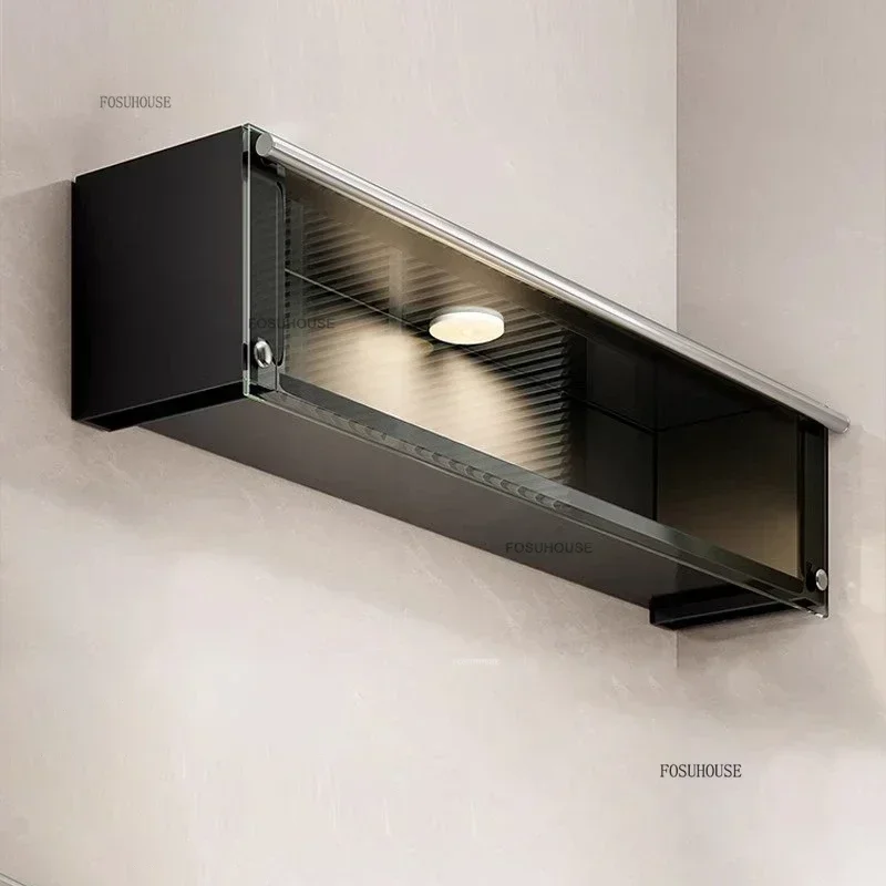 Modern Metal Glass Kitchen Cabinets Wall-mounted Spice Storage Rack Black Pull-out Basket Kitchen Island Creative Home Furniture